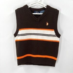 US POLO ASSN. Boy's Brown White & Orange Stripe Retro Sweater Vest Size 4T